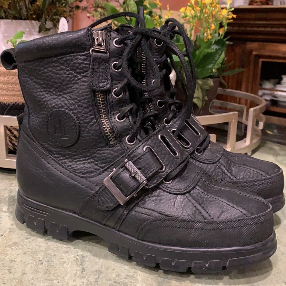 RALPH LAUREN  QUANITA BLACK LEATHER BOOTS, SIZE 7.5 B